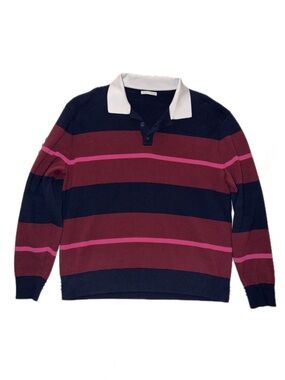 Zara Striped Polo Sweater - Navy, Burgundy & Pink